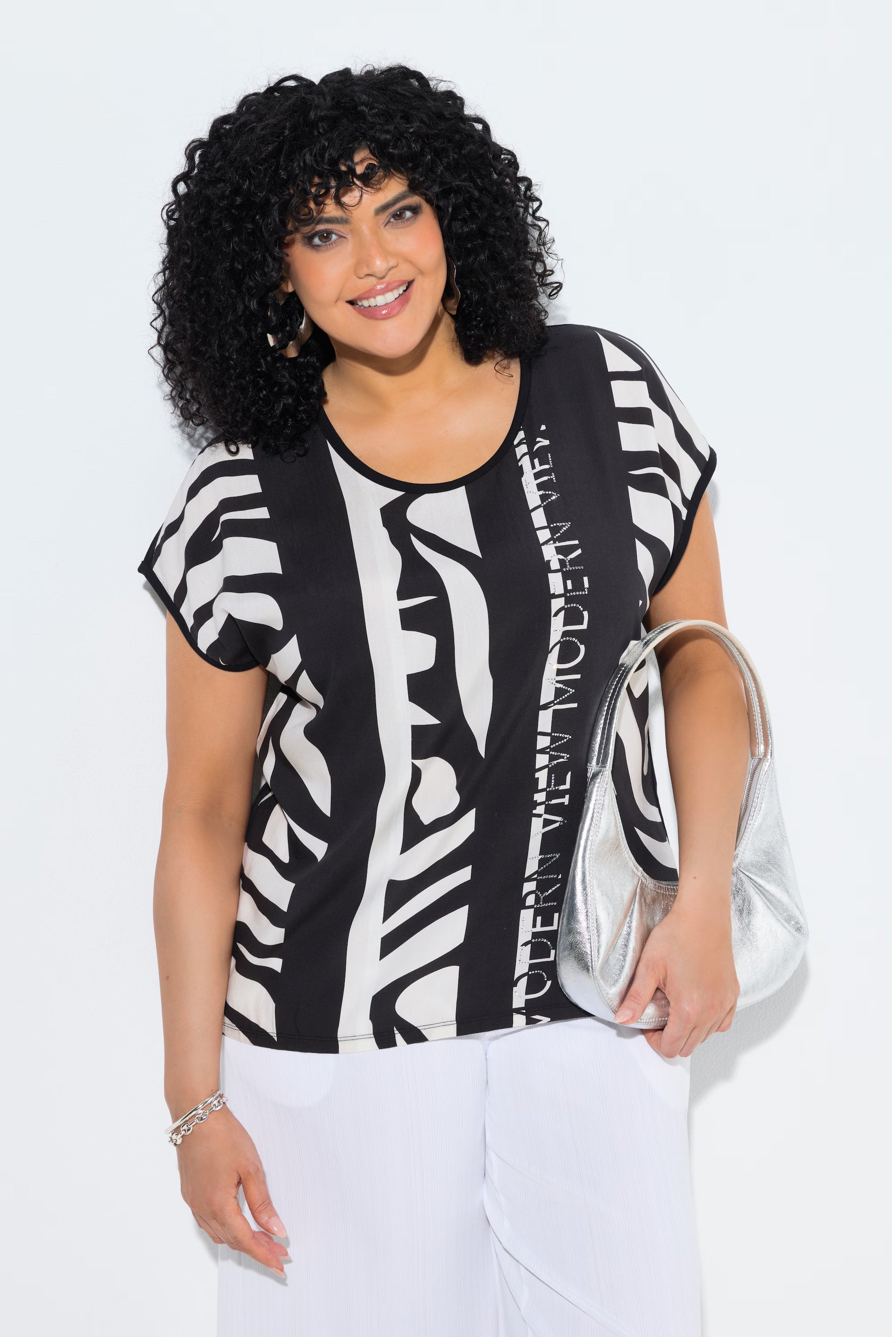 Ulla Popken Striped T-Shirt in Black 