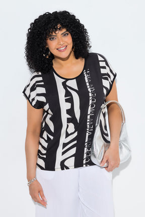 Ulla Popken Striped T-Shirt in Black 