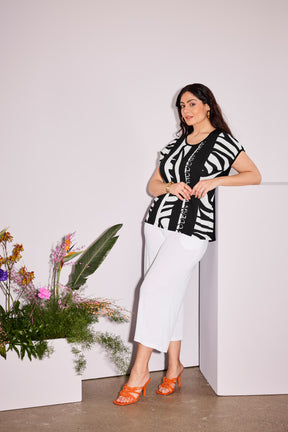 Ulla Popken Striped T-Shirt in Black 