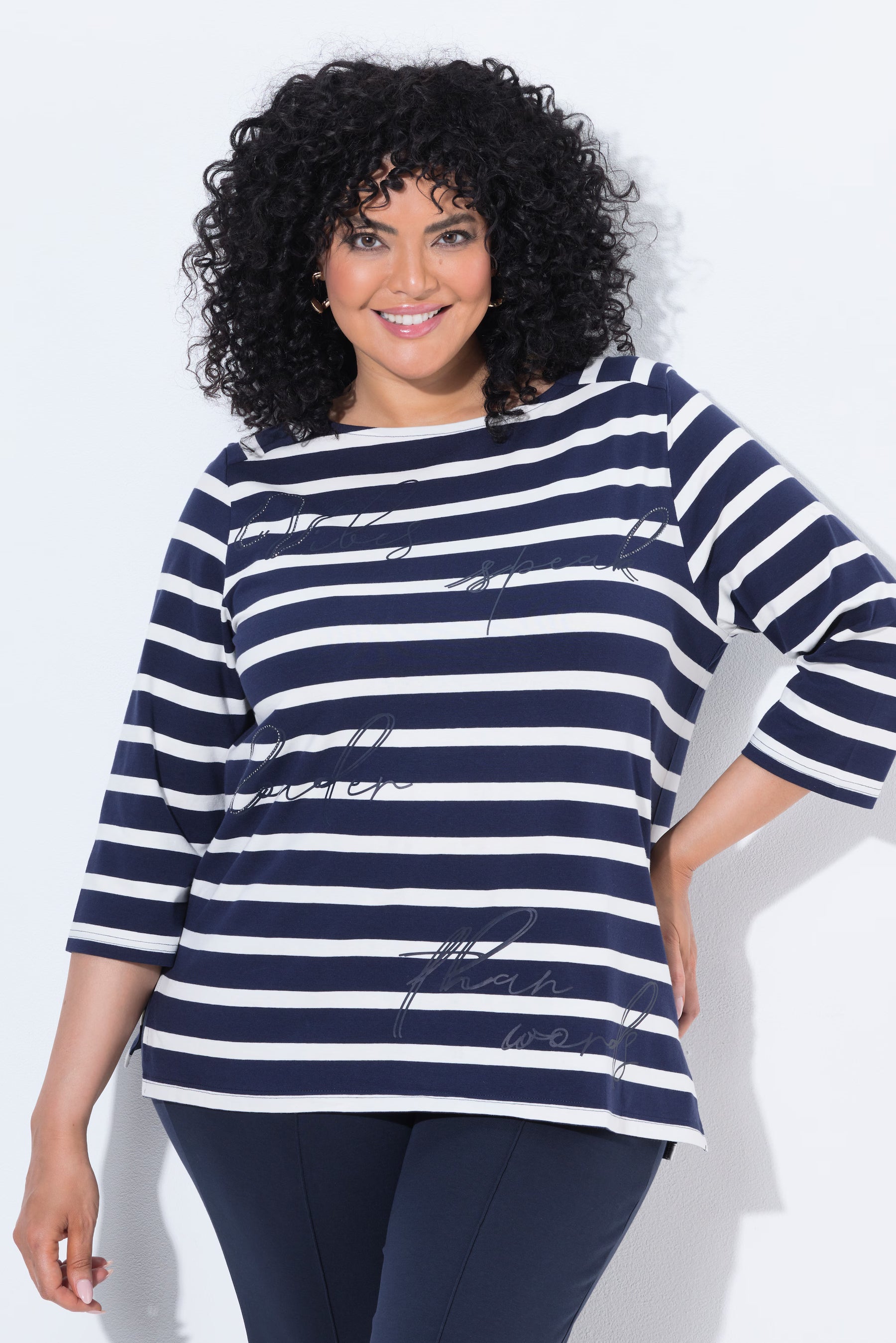 Ulla Popken Striped T-Shirt in Navy 