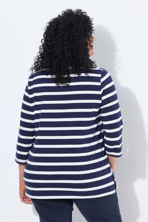 Ulla Popken Striped T-Shirt in Navy 