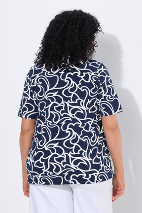 Ulla Popken Swirl T-Shirt in Navy 