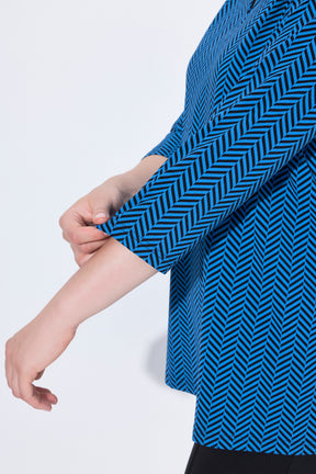 Ulla Popken T-Shirt in Blue Herringbone