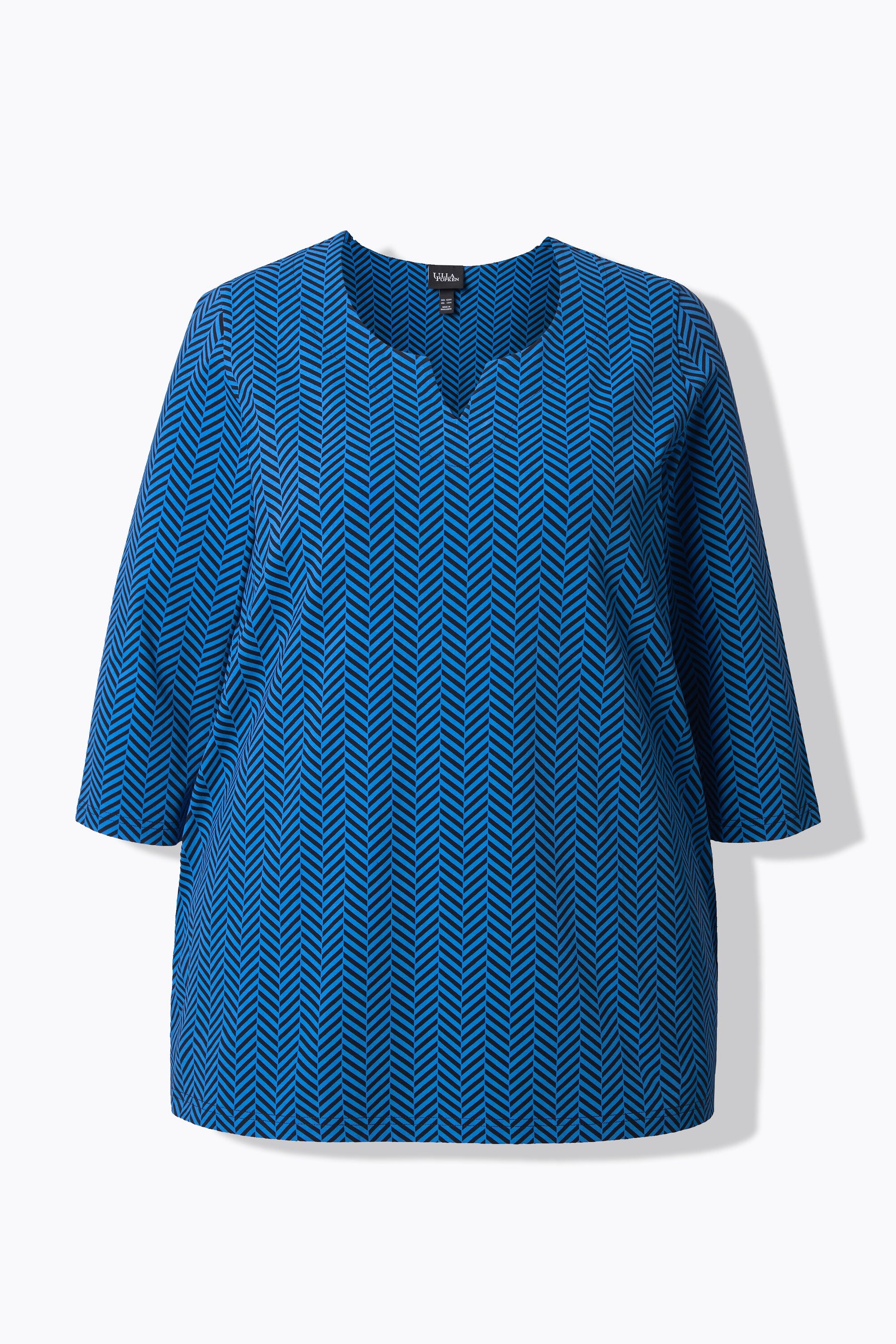 Ulla Popken T-Shirt in Blue Herringbone