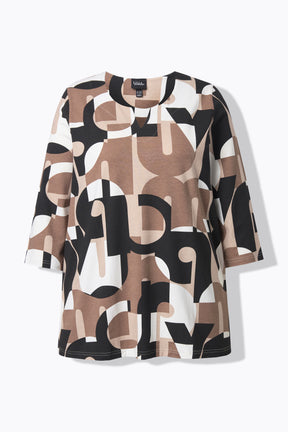 Ulla Popken T-Shirt in Brown Letters