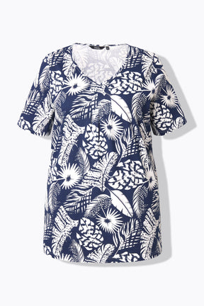 Ulla Popken T-Shirt in Navy Leaf