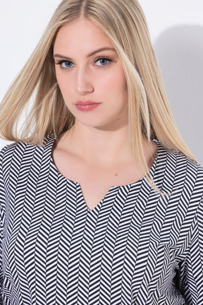 Ulla Popken T-Shirt in White Herringbone