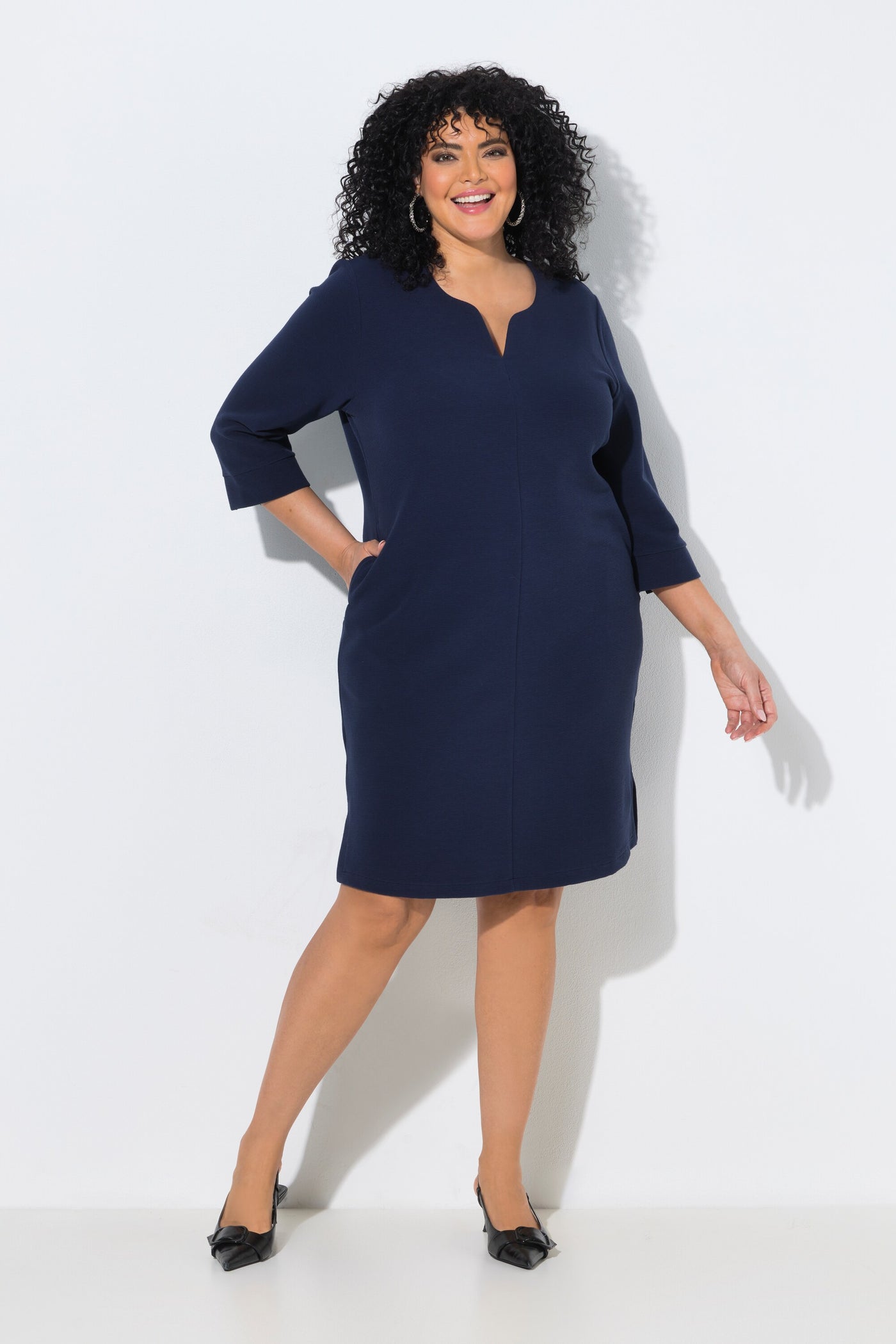 Ulla Popken Textured Dress in Navy 