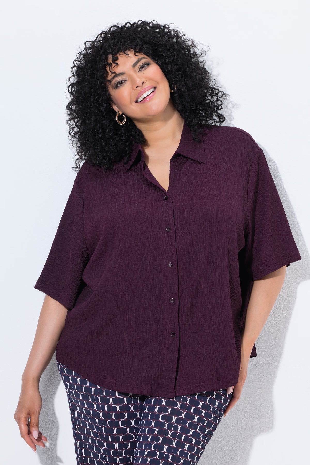 Ulla Popken Textured Shirt in Plum 