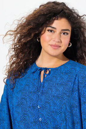 Ulla Popken Tie Neck Blouse in Blue