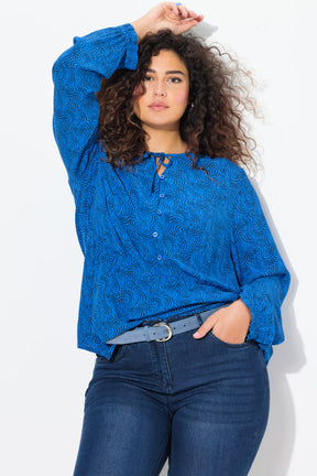 Ulla Popken Tie Neck Blouse in Blue