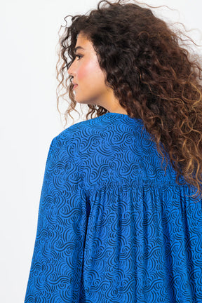 Ulla Popken Tie Neck Blouse in Blue