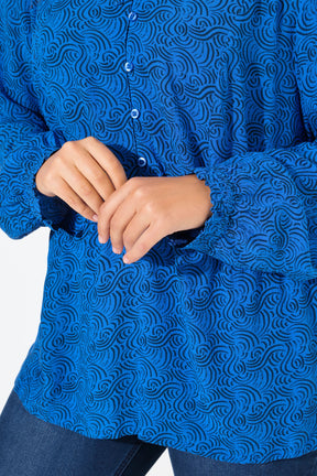 Ulla Popken Tie Neck Blouse in Blue