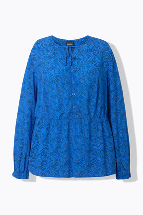 Ulla Popken Tie Neck Blouse in Blue