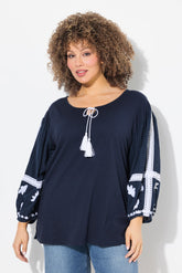 Ulla Popken Tie Neck Blouse in Navy