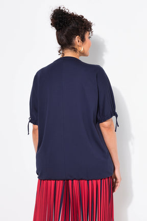 Ulla Popken Tie Sleeve Top in Navy