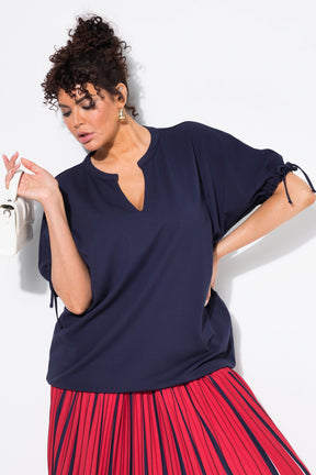 Ulla Popken Tie Sleeve Top in Navy
