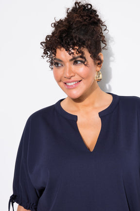 Ulla Popken Tie Sleeve Top in Navy