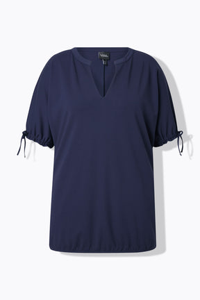 Ulla Popken Tie Sleeve Top in Navy