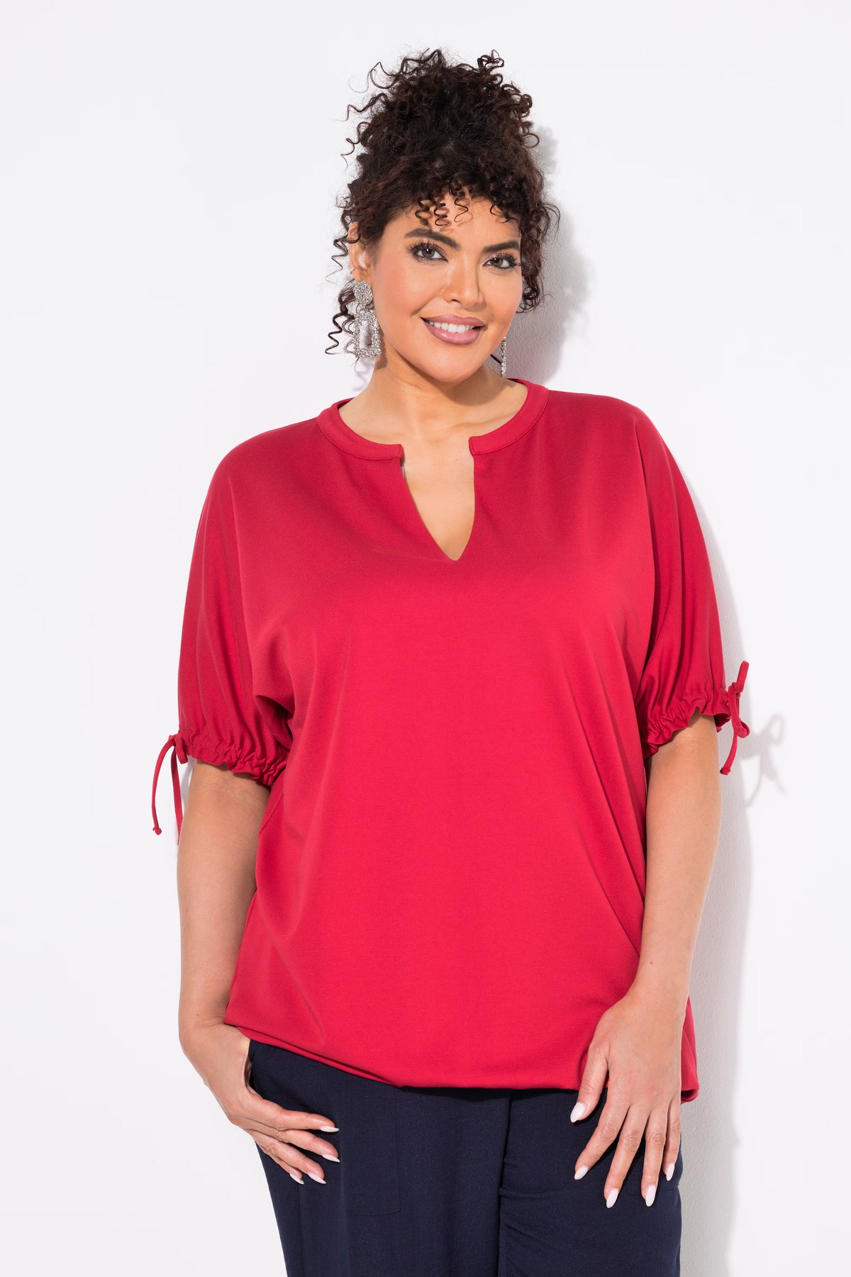 Ulla Popken Tie Sleeve Top in Red