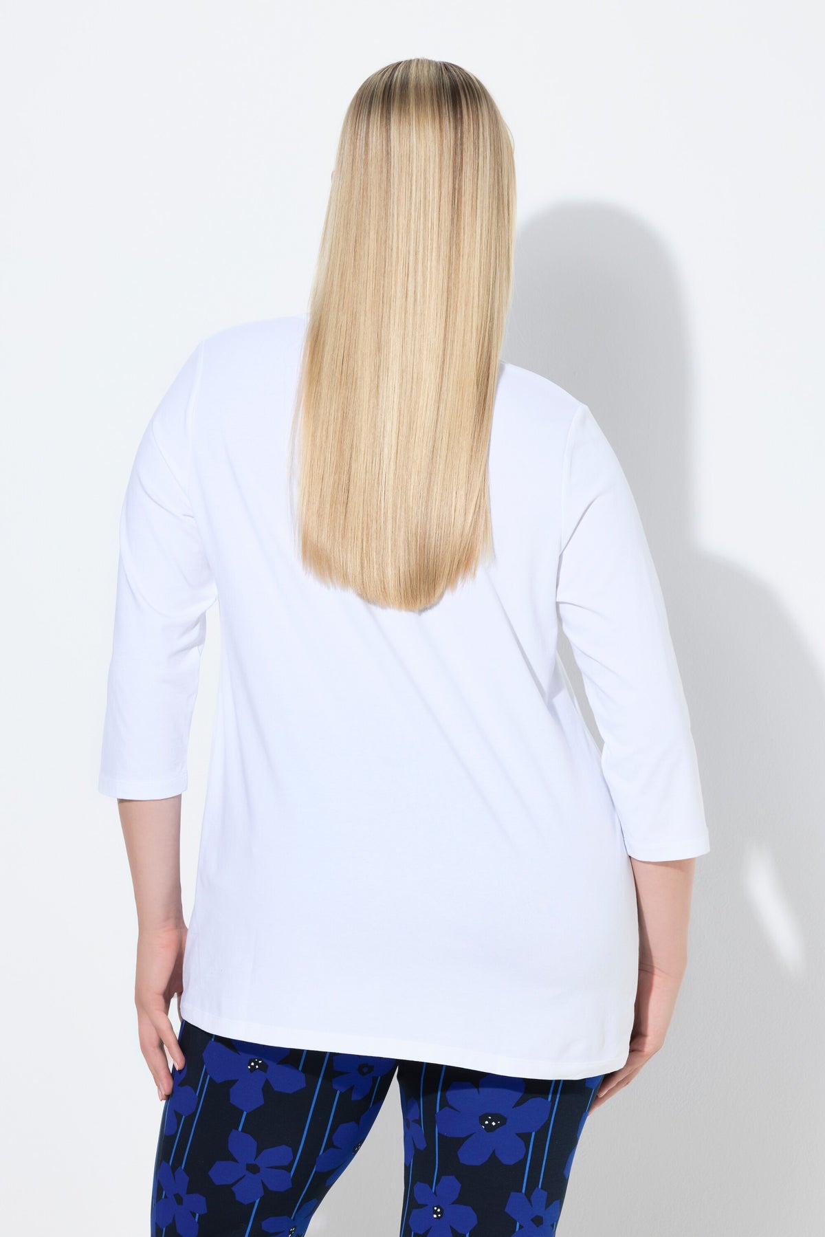 Ulla Popken Top with Beaded Neckline in White 
