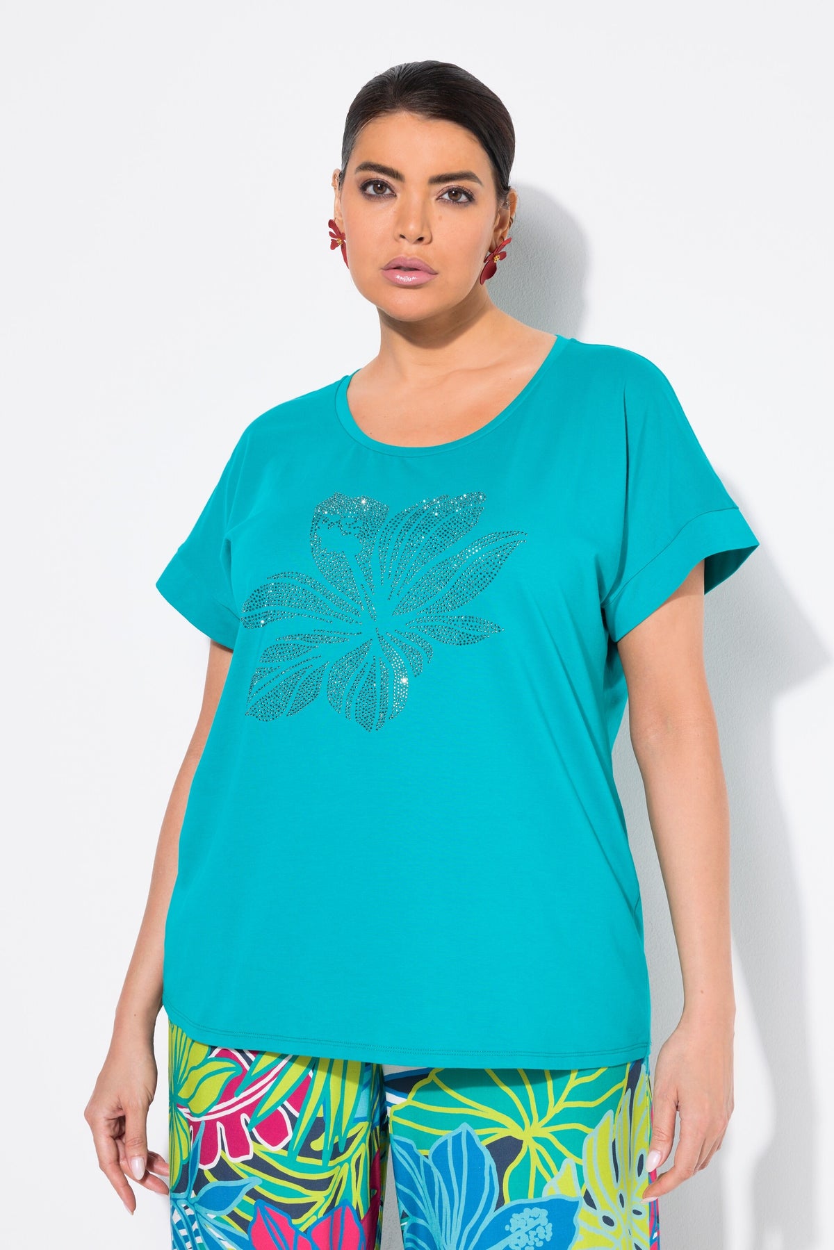 Ulla Popken Turquoise Flower T-Shirt