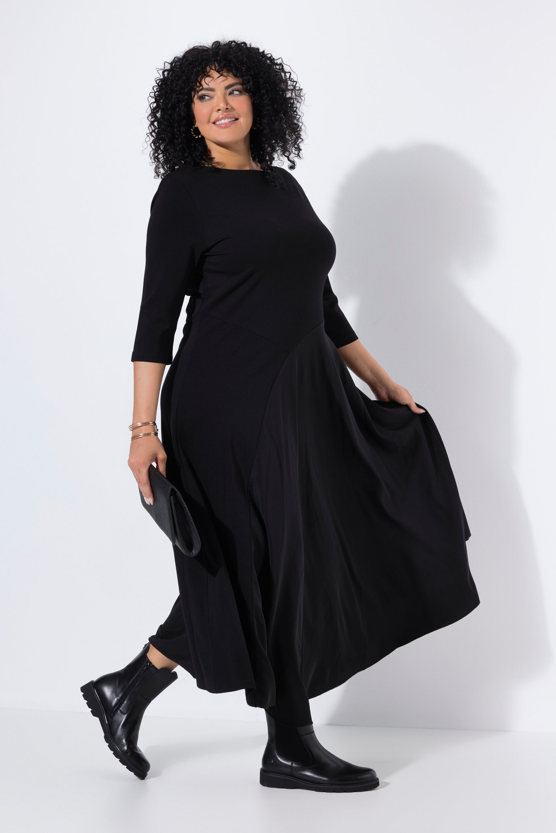 Ulla Popken Two Tone Dress in Black 