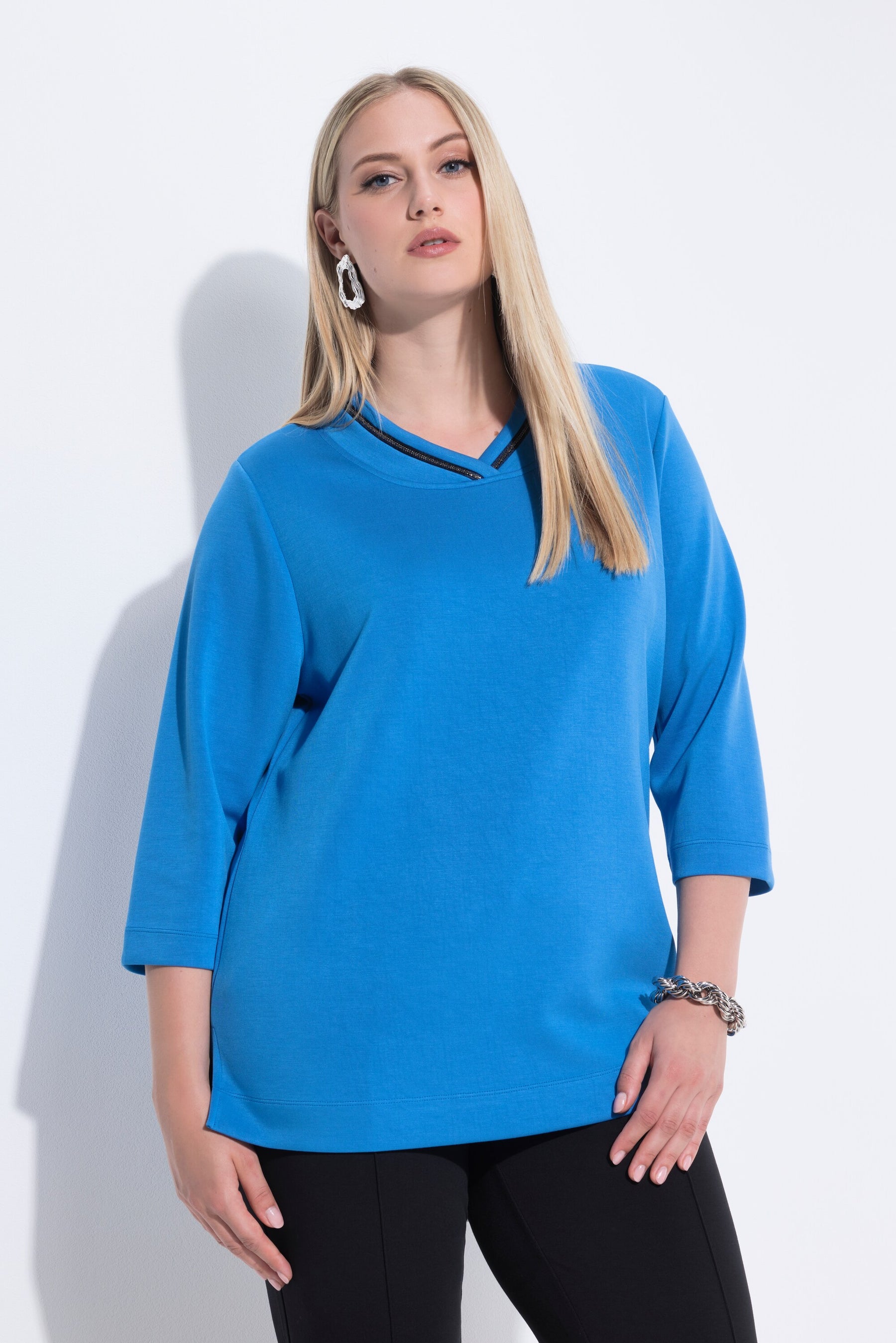 Ulla Popken V Neck Sweatshirt in Blue