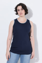 Ulla Popken Vest Top in Navy with Trim 