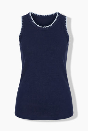 Ulla Popken Vest Top in Navy with Trim 