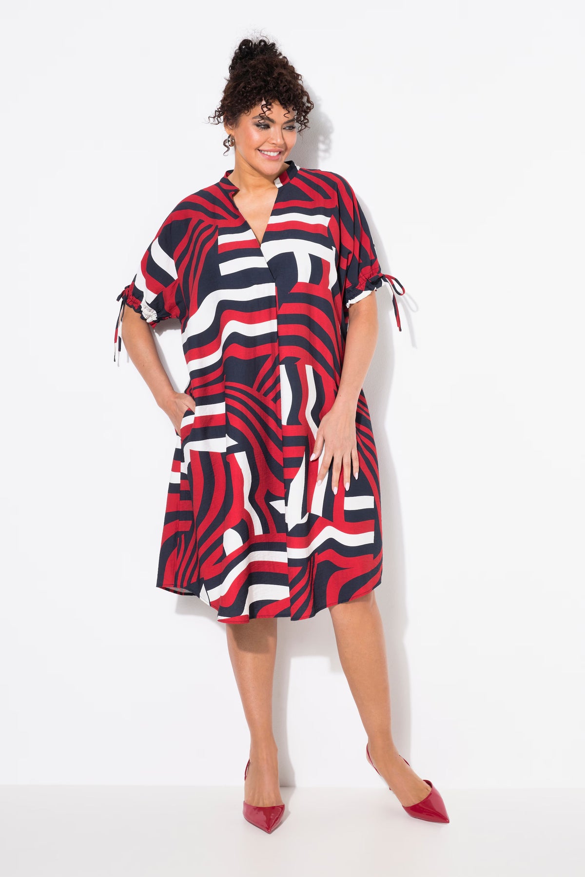 Ulla Popken Wave Dress in Red