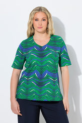 Ulla Popken Wavy Stripe T-Shirt in Green 