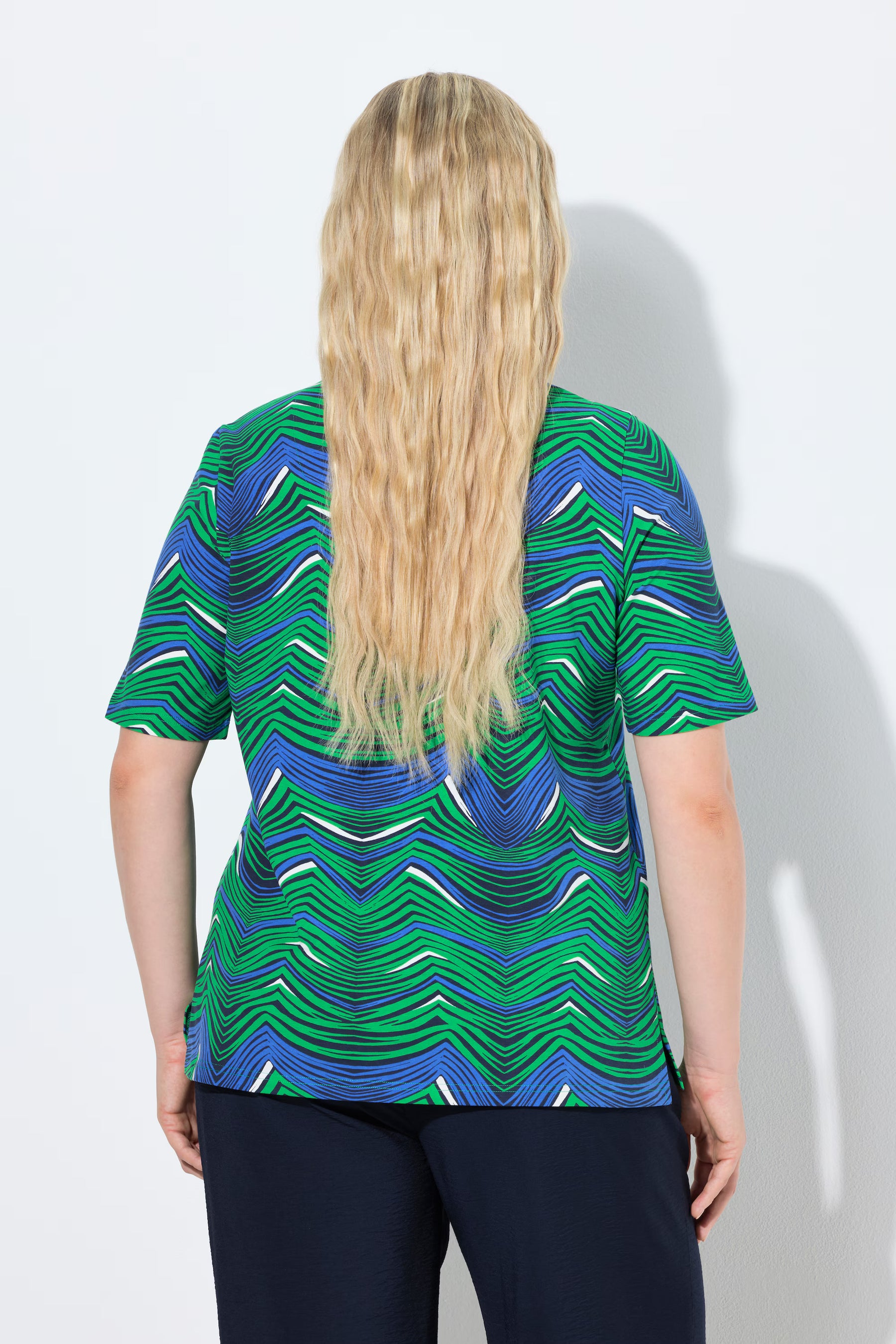 Ulla Popken Wavy Stripe T-Shirt in Green 