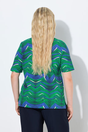 Ulla Popken Wavy Stripe T-Shirt in Green 