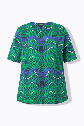 Ulla Popken Wavy Stripe T-Shirt in Green 