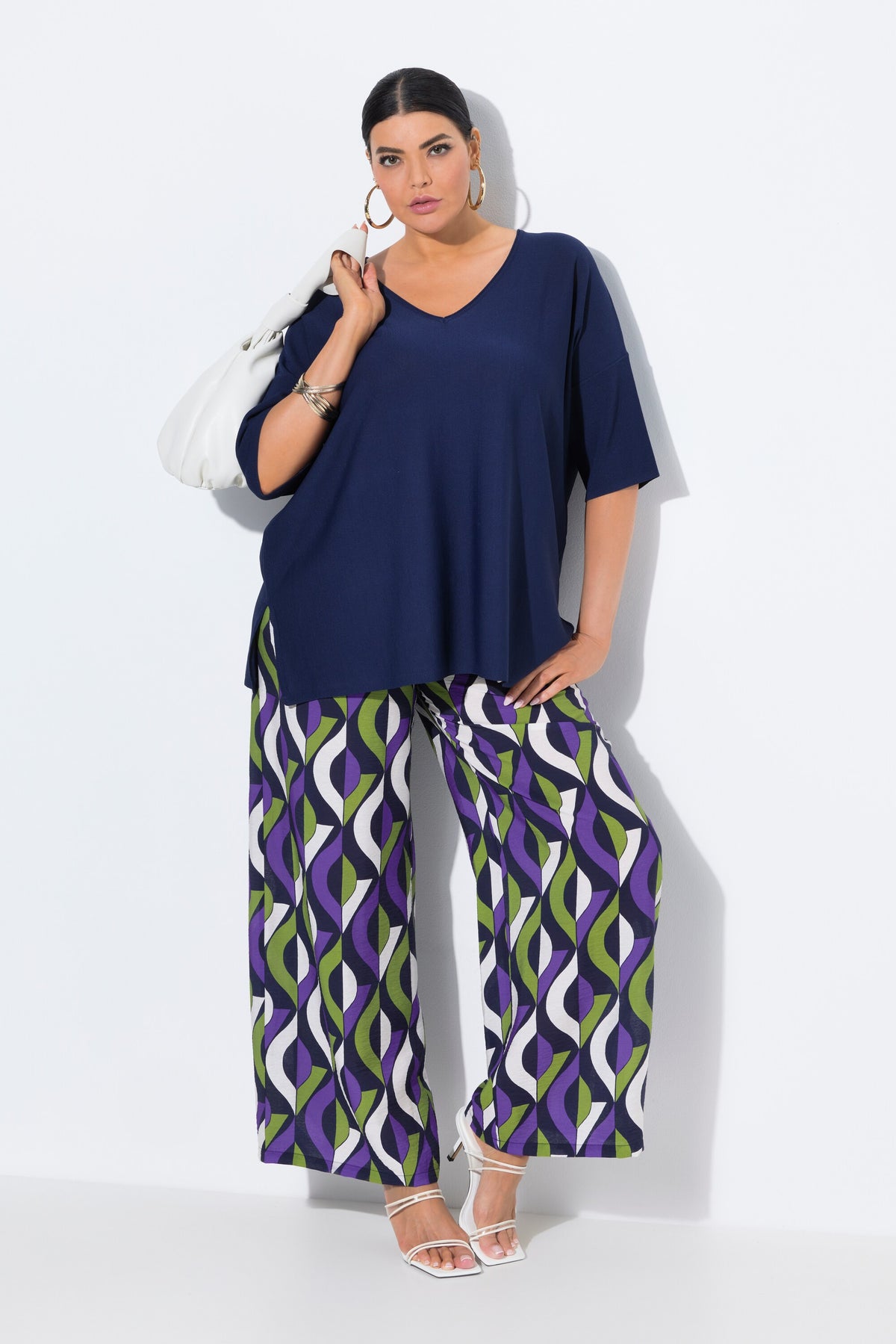 Ulla Popken Wavy Wide Leg Trousers