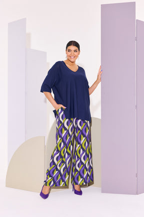Ulla Popken Wavy Wide Leg Trousers