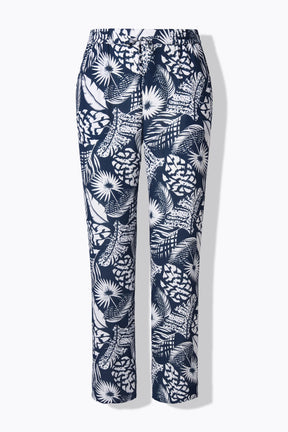 Ulla Popken Wide Leg Trousers in Navy Leaf