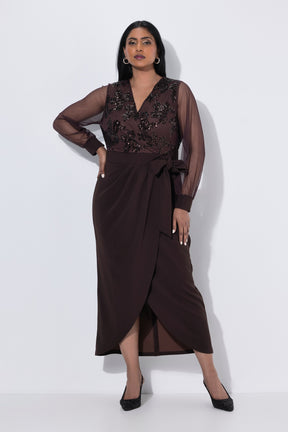 Ulla Popken Wrap Look Dress in Brown 