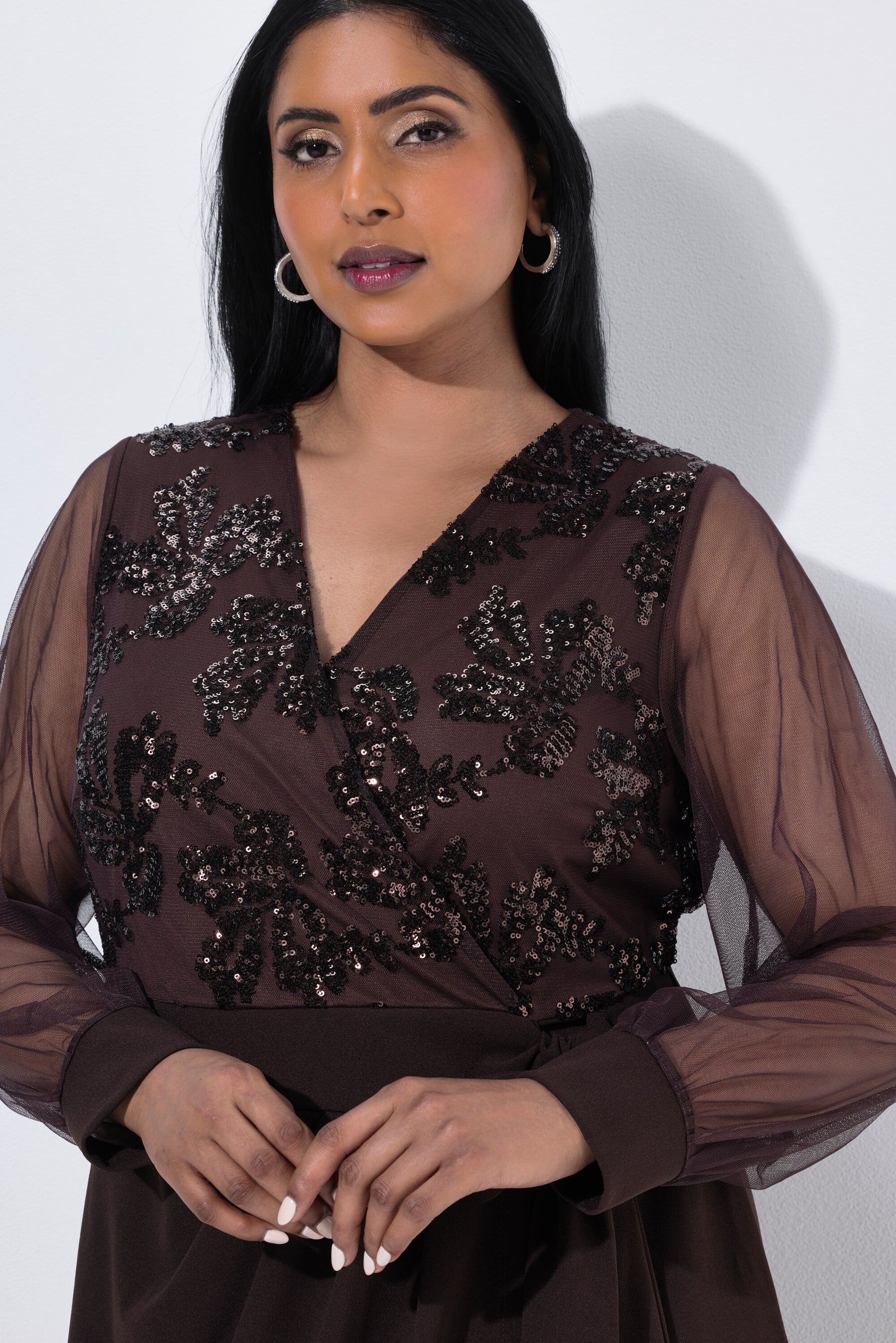 Ulla Popken Wrap Look Dress in Brown