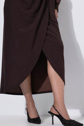 Ulla Popken Wrap Look Dress in Brown