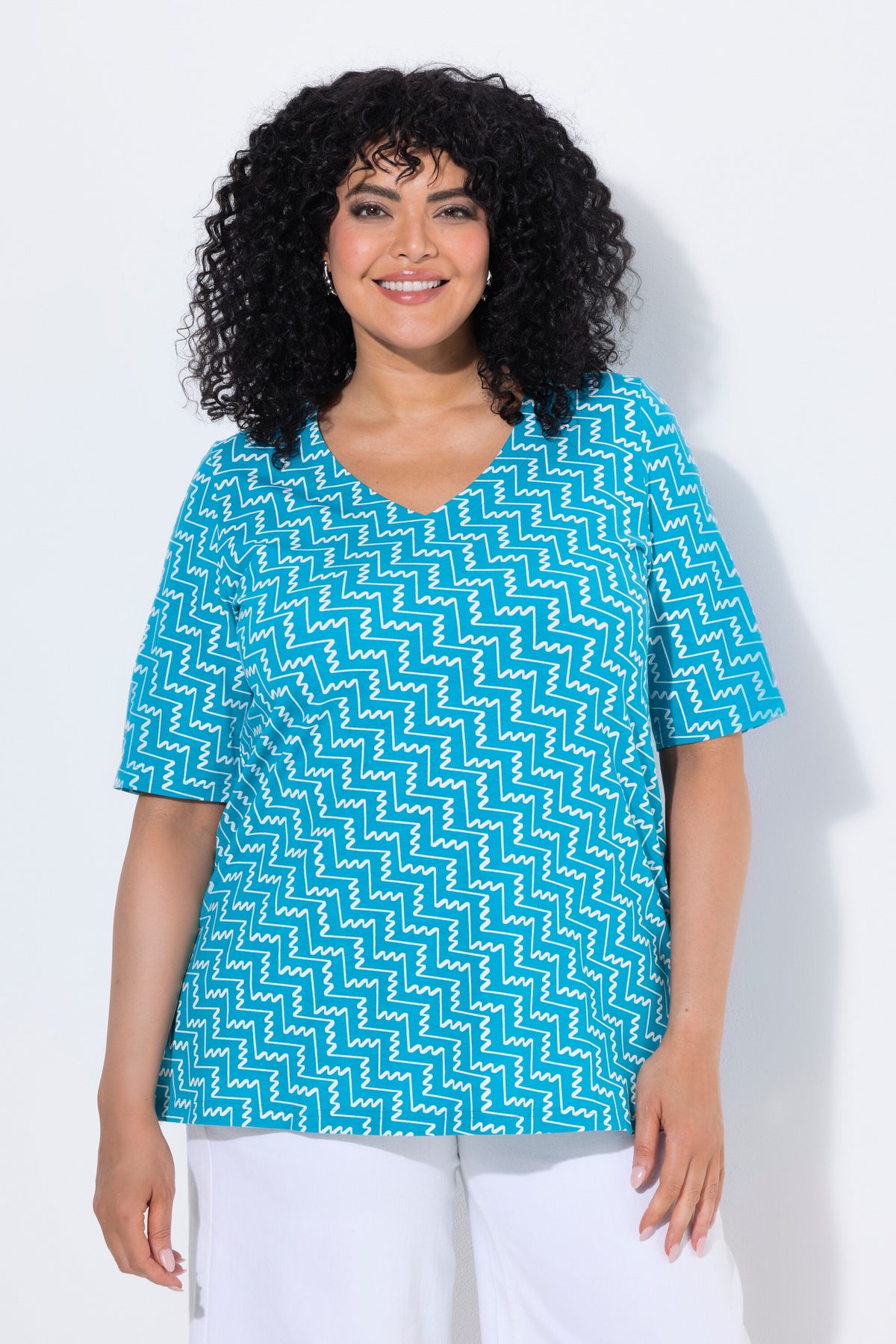 Ulla Popken Zig Zag T-Shirt in Turquoise 