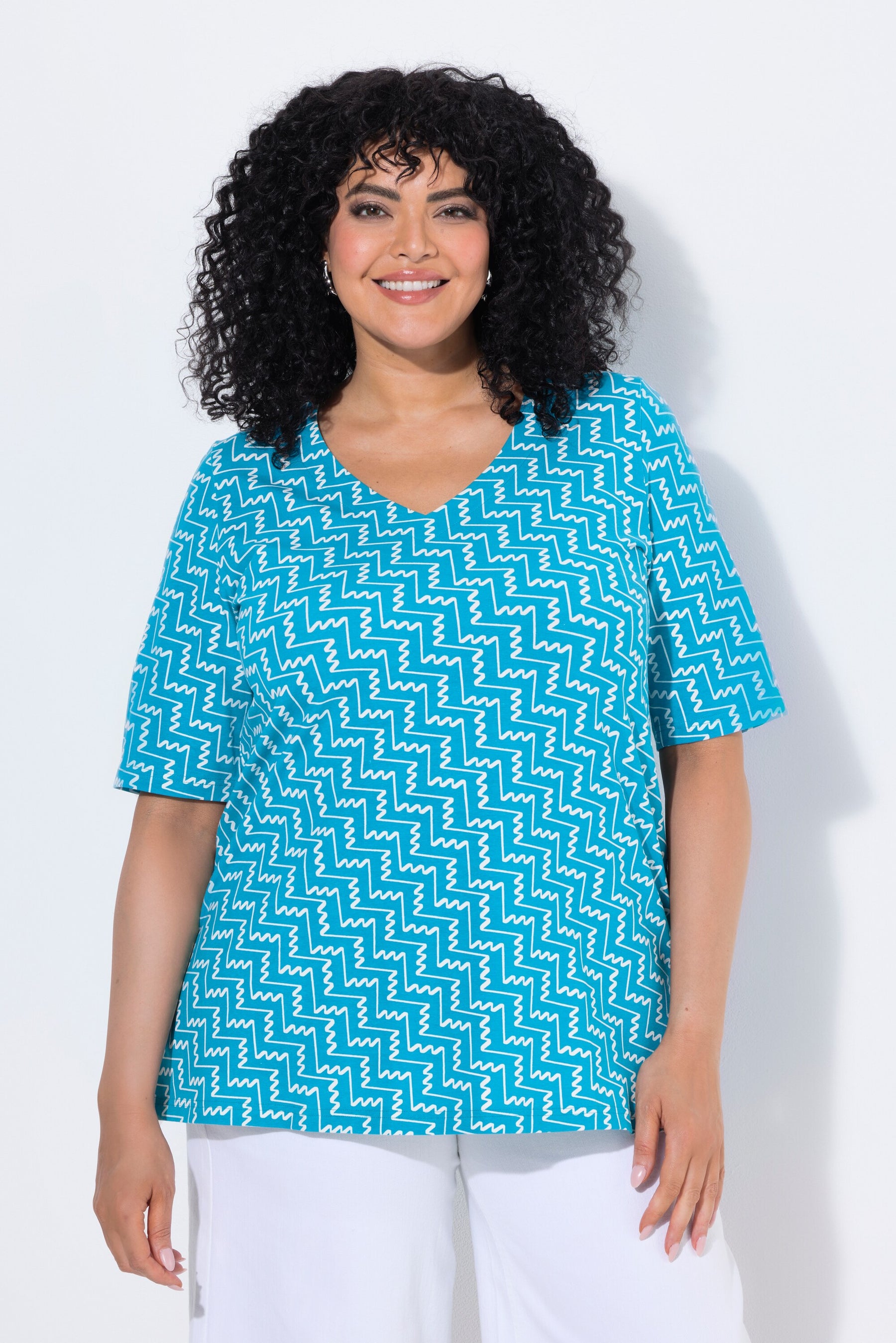 Ulla Popken Zig Zag T-Shirt in Turquoise 
