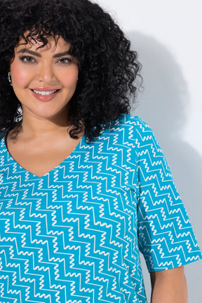 Ulla Popken Zig Zag T-Shirt in Turquoise 