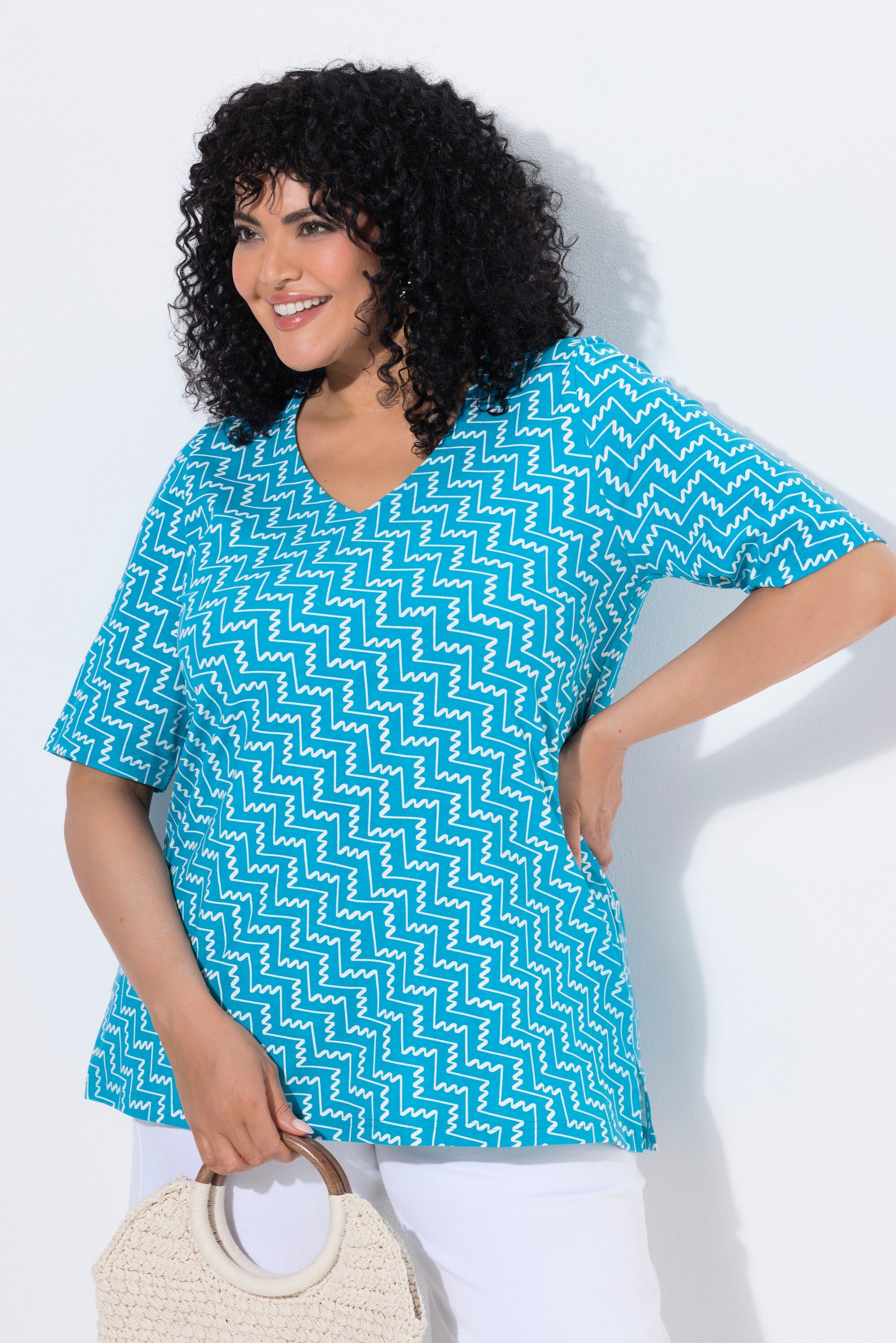 Ulla Popken Zig Zag T-Shirt in Turquoise 