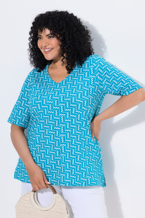 Ulla Popken Zig Zag T-Shirt in Turquoise 