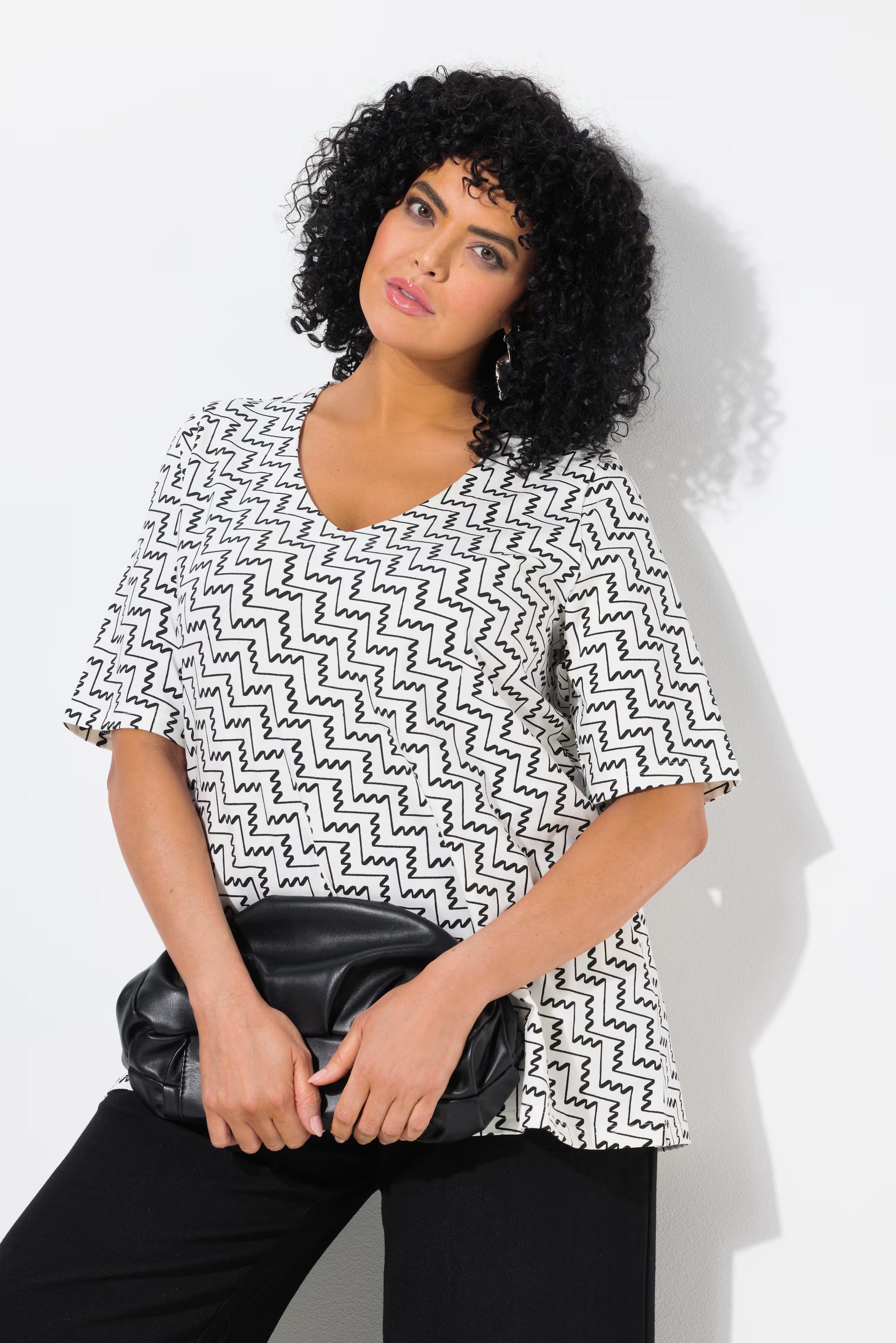 Ulla Popken Zig Zag T-Shirt in White