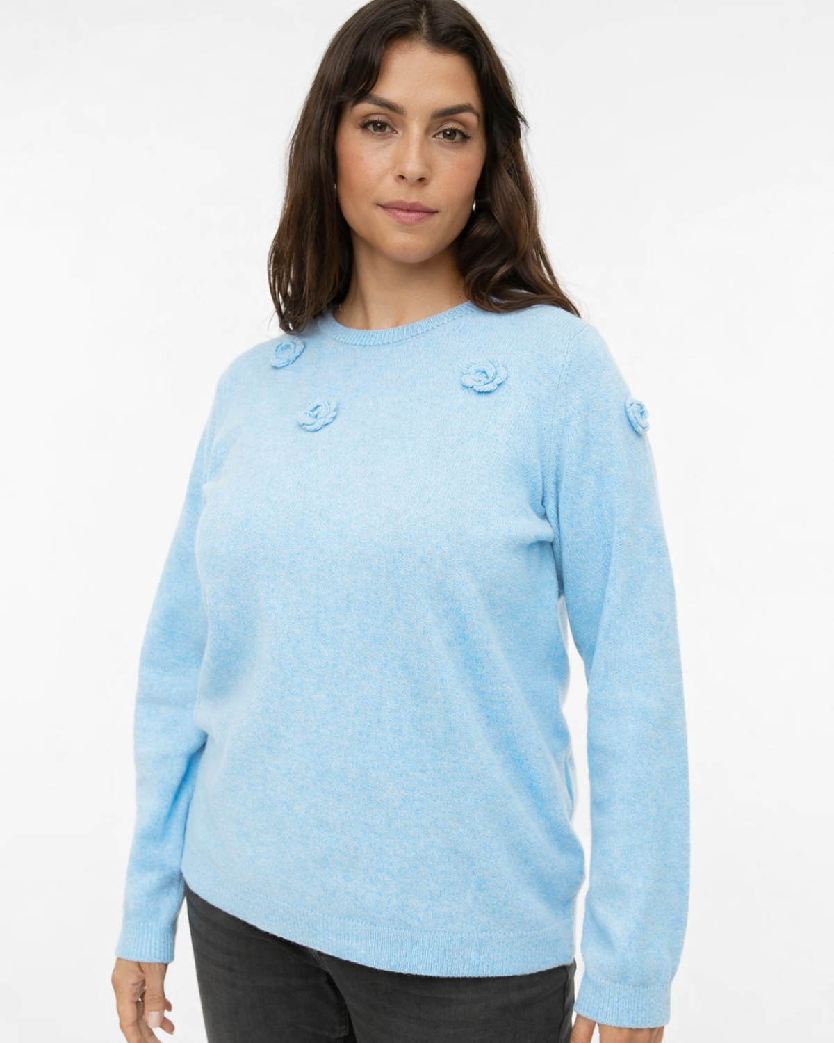 Vero Moda Curve Rose Knit Jumper in Blue