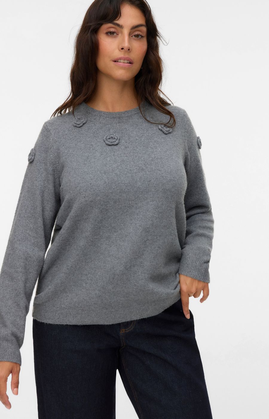 Vero Moda Curve Rose Knit Jumper in Grey