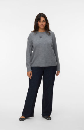 Vero Moda Curve Rose Knit Jumper in Grey